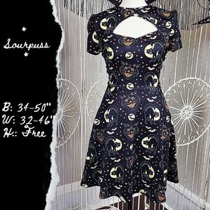 🚫SOLD🚫Sourpuss Beistle Style Lucy Fur Black Cat Cutout Skater Dress Halloween